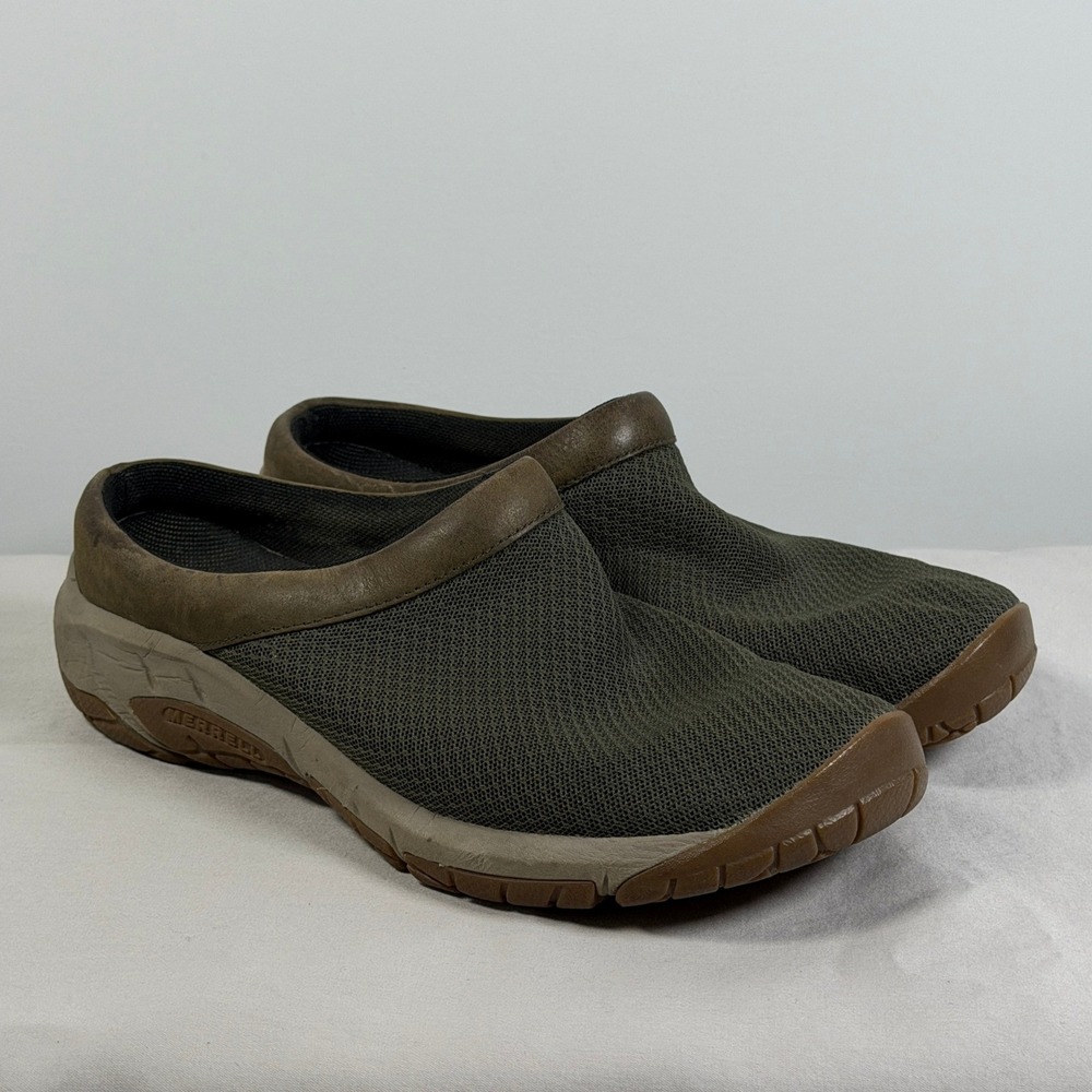 Merrell Encore Q2 Breeze Olive Green Mesh Leather Clogs‎ Mules Womens 8 J000558
